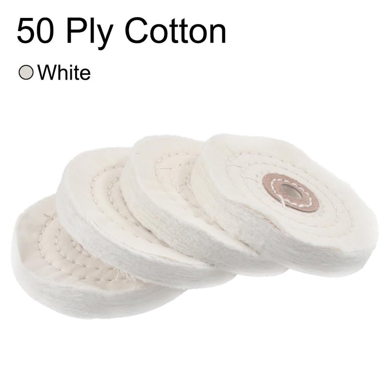 JUNLIXN 4'' Cotton Buffing Wheels, 4 Pcs 1/2'' Arbor Hole Abrasive Buffing Polishing Wheel for Jewelry, Jade, Aluminum. fits Bench Grinder, Die Grinder (White) - Image 3